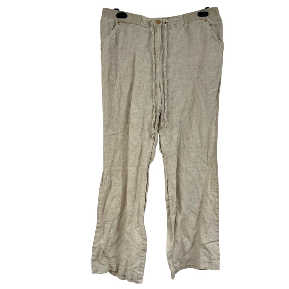 JM Collection Linen Cream Wide Leg Drawstring Waist Pull On Pants Womens 12P